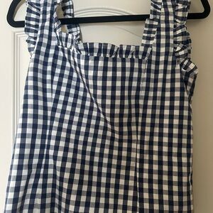 J. Crew Blue and White Gingham Sleeveless Top